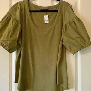 Lane Bryant Womens Army Green Puff Peasant  Short Sleeve Top NEW 26-28